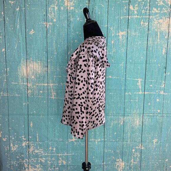 Topshop Animal Print Ruffle Across Long Sleeves Blouse Size 2 - Picture 6 of 10